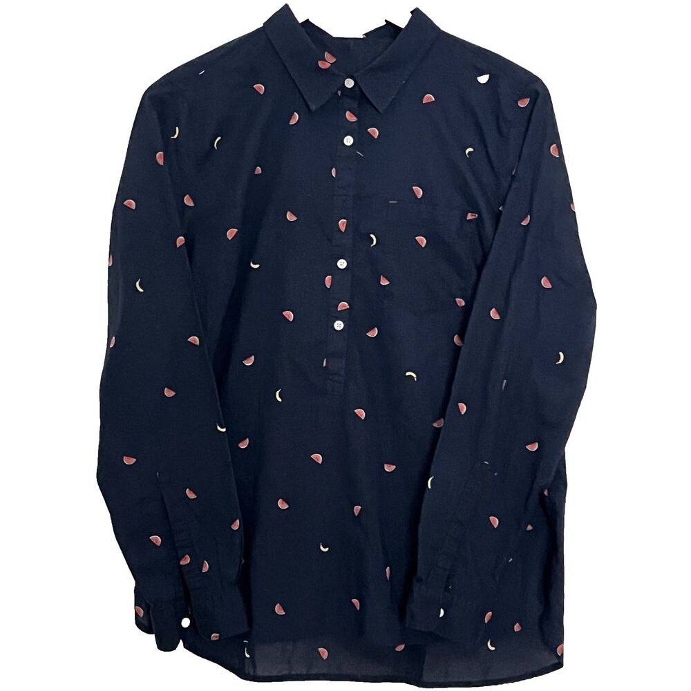 GAP womens popover shirt L Navy watermelon banana 100% cotton